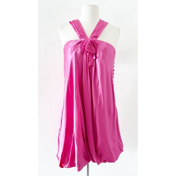 NEW Y2K Silk BCBGMaxAzria Pink Bubble Hem Mini Party Cocktail Dress Size 2 - Picture 1 of 9